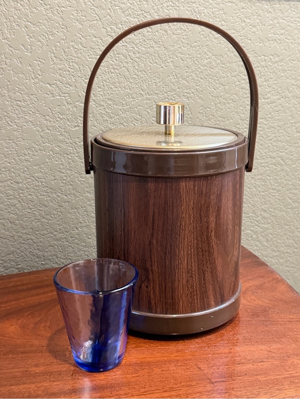 Vtg Kromex ICE BUCKET Gold Plastic  Faux Wood Barware Bar Mid Century Modern MCM